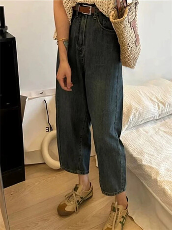 Vintage Street Loose Casual Νέο chic πλυμένο γυναικείο τζιν Καλοκαιρινό Απλή μόδα Μονόχρωμο S-XL Κλασικό θηλυκό ψηλόμεσο τζιν