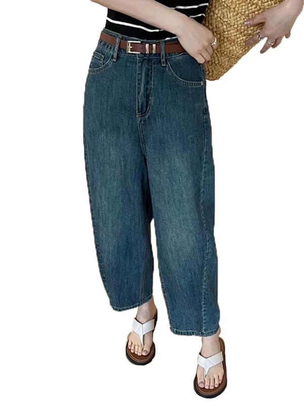 Vintage tänava vaba vabaaja uued šikid pestud naiste teksad Suvised lihtsad moodsad ühevärvilised S-XL klassikalised kõrge vöökohaga teksad naistele