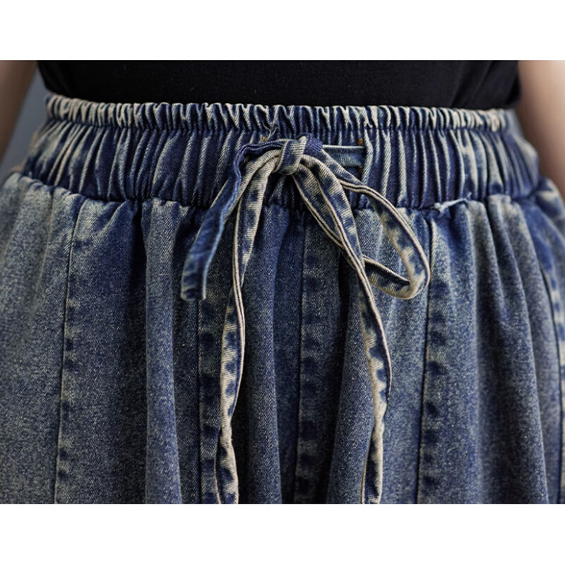 Ženske literarne vintage pamučne traperice, široke hlače, elastična traka oko struka, hlače Radish, duge hlače, Fried Street, ljeto, novo