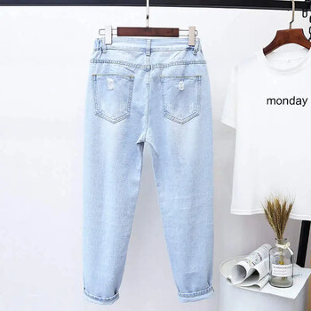 4XL 5XL Plus Size Jeans Γυναικείο Ψηλόμεσο Τζιν Παντελόνι Loose Hole Ripped Jeans Γυναικείο Πλυμένο Καλοκαίρι Φθινόπωρο Jean Femme C7419