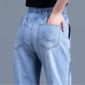 Casual κορδόνι Jogger Jeans Γυναικείο ελαστικό ψηλόμεσο Boyfriend Harem Vaqueros Μήκος στον αστράγαλο Streetwear Oversize 34 Denim Παντελόνι