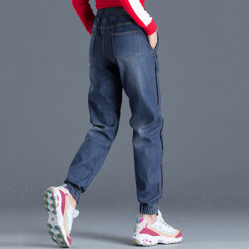 Casual κορδόνι Jogger Jeans Γυναικείο ελαστικό ψηλόμεσο Boyfriend Harem Vaqueros Μήκος στον αστράγαλο Streetwear Oversize 34 Denim Παντελόνι