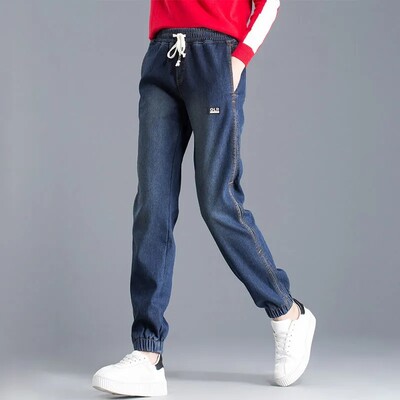 Ležerne traperice s uzicom za džogiranje Ženske elastične Boyfriend hlače s visokim strukom Harem Vaqueros do gležnja Ulična odjeća Oversize 34 traper hlače