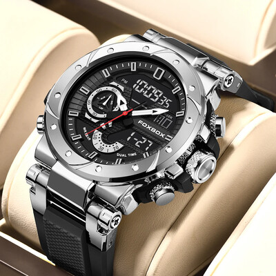 Ανδρικό ρολόι αδιάβροχο στρατιωτικό ρολόι χειρός, μάρκας Foxbox, με αναλογικό ψηφιακό ψηφιακό ηλεκτρονικό LED με διπλή οθόνη