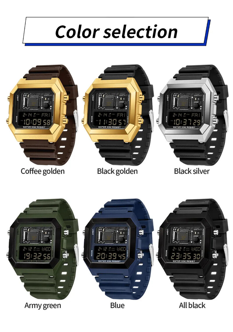 SANDAD Vrhunska robna marka 6216 muški elektronički sat budilica muški elektronički sat kvadratni višenamjenski sat s odbrojavanjem