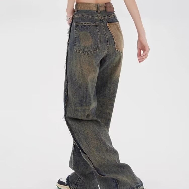 Ženske traperice širokih nogavica s izblijedjelim i ispranim, savršenim High Street ugođajem s visokim strukom Y2k