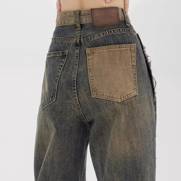 Ženske traperice širokih nogavica s izblijedjelim i ispranim, savršenim High Street ugođajem s visokim strukom Y2k