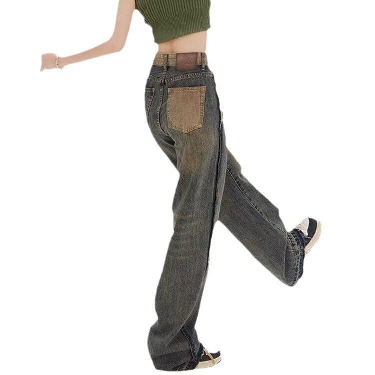 Ženske traperice širokih nogavica s izblijedjelim i ispranim, savršenim High Street ugođajem s visokim strukom Y2k