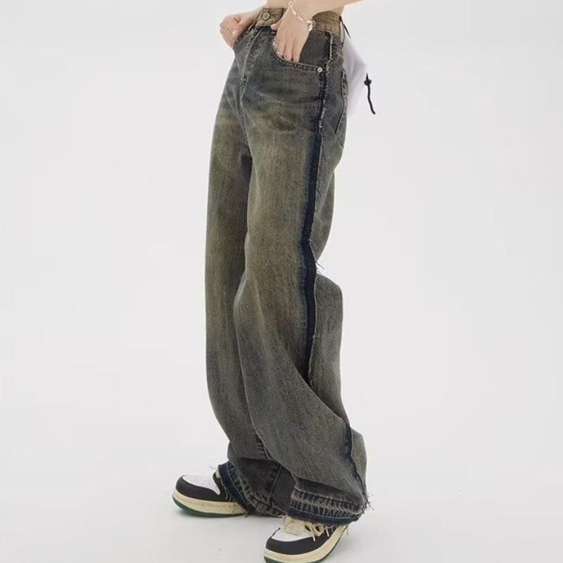 Ženske traperice širokih nogavica s izblijedjelim i ispranim, savršenim High Street ugođajem s visokim strukom Y2k