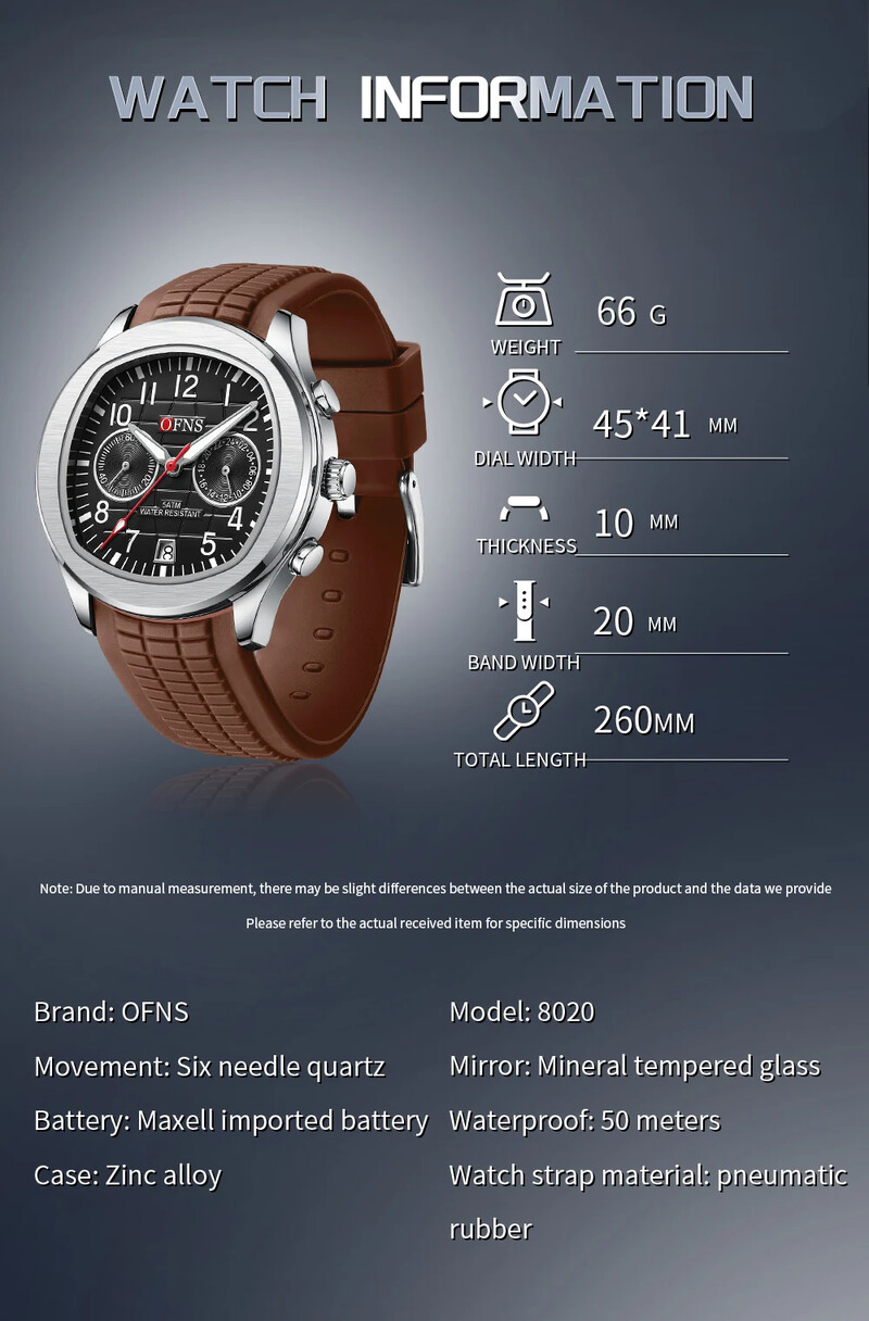 Novi muški kvarcni sat marke OFNS 8020 s dvostrukim okom, kalendarom s pet igala, vodootporan i moderan muški kvarcni sat