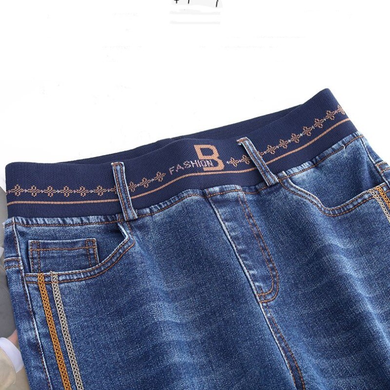 Ženske elastične traperice visokog struka, jednobojne, svijetle linije, elastične traperice 2023., korejske modne hlače ravnih nogavica, proljeće i jesen