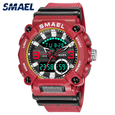 Ceas sport SMAEL pentru bărbați, impermeabil, 50 m LED, cronograf, ceas electronic, cu două fusuri orare, cuarț, ceasuri de mână militare 8052