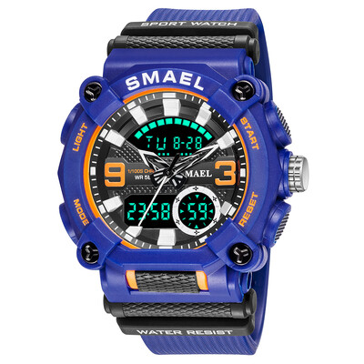SMAEL Sport Ρολόι Ανδρικά Αδιάβροχα 50M LED Chronograph Electronic Clock Dual Time Zone Quartz Military Wristwatches 8052