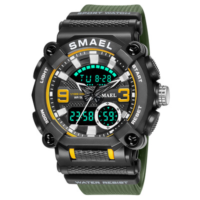 SMAEL Sport Ρολόι Ανδρικά Αδιάβροχα 50M LED Chronograph Electronic Clock Dual Time Zone Quartz Military Wristwatches 8052
