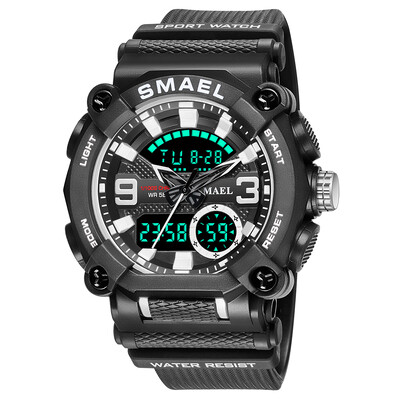SMAEL Sport Ρολόι Ανδρικά Αδιάβροχα 50M LED Chronograph Electronic Clock Dual Time Zone Quartz Military Wristwatches 8052