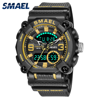 SMAEL Sport Ρολόι Ανδρικά Αδιάβροχα 50M LED Chronograph Electronic Clock Dual Time Zone Quartz Military Wristwatches 8052