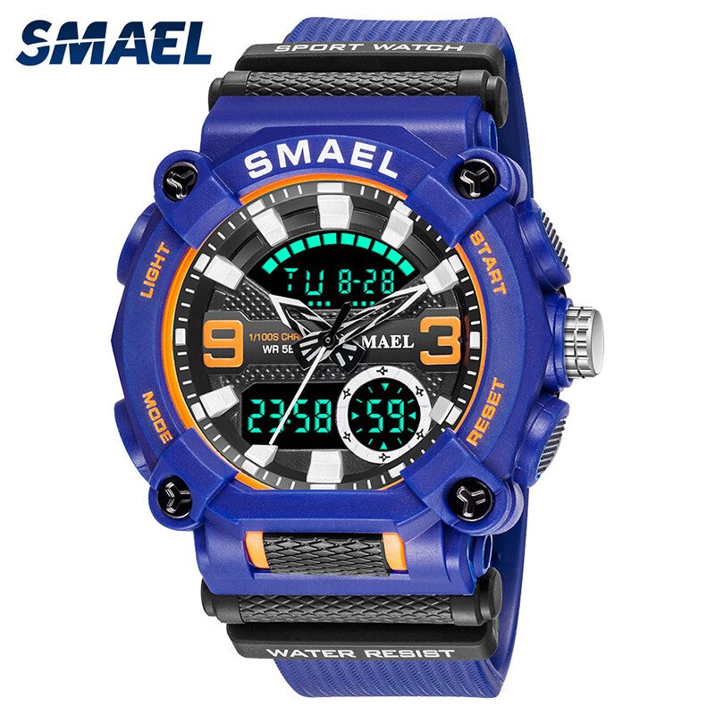 SMAEL Sport Ρολόι Ανδρικά Αδιάβροχα 50M LED Chronograph Electronic Clock Dual Time Zone Quartz Military Wristwatches 8052