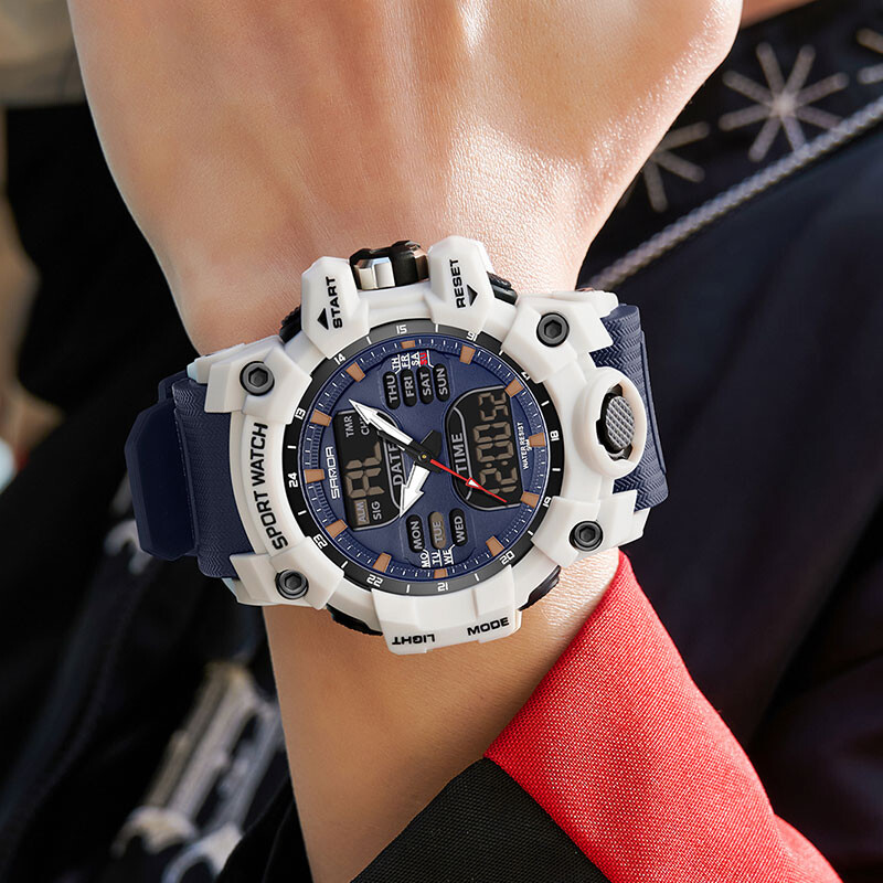 SANDA Sports Ceas militar pentru bărbați Ceas digital cu LED de lux Ceas de mână cu cuarț cu electroni în aer liber Ceas de bărbați cu afișaj dublu