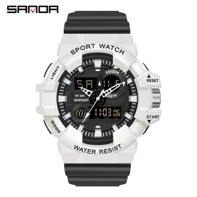 SANDA Bijeli sportski muški satovi vrhunske marke, luksuzni vojni kvarcni sat, vodootporni muški elektronski ručni satovi relogio masculino