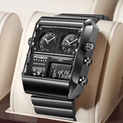 FOXBOX Muški sat LIGE Sportski elektronski satovi za muškarce Kvarcni ručni sat Vodootporni vojni dvostruki digitalni svjetleći kronograf