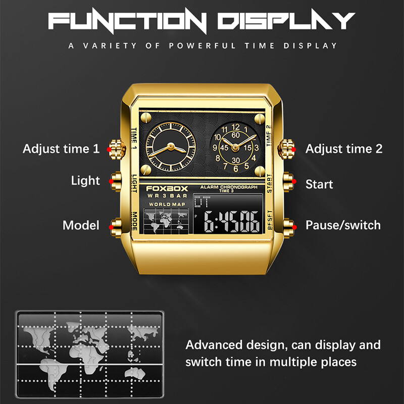 FOXBOX Muški sat LIGE Sportski elektronski satovi za muškarce Kvarcni ručni sat Vodootporni vojni dvostruki digitalni svjetleći kronograf