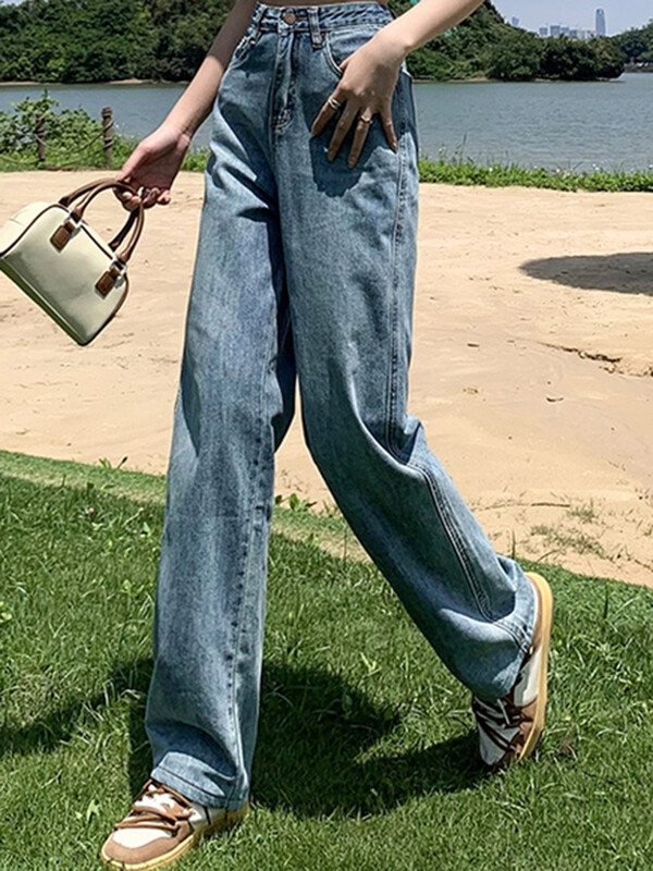 2024 Ženske Y2K traper široke hlače visokog struka Ženske ležerne gotičke hlače ravnih nogavica Djevojačke plave prevelike punk traperice