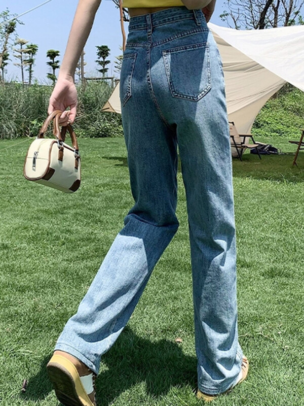 2024 Ženske Y2K traper široke hlače visokog struka Ženske ležerne gotičke hlače ravnih nogavica Djevojačke plave prevelike punk traperice