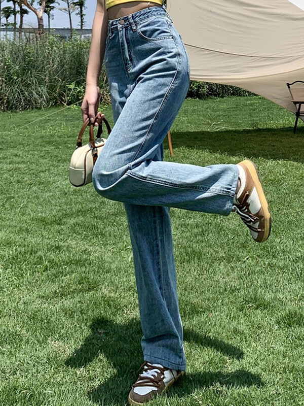 2024 Ženske Y2K traper široke hlače visokog struka Ženske ležerne gotičke hlače ravnih nogavica Djevojačke plave prevelike punk traperice