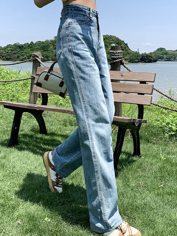 2024 Ženske Y2K traper široke hlače visokog struka Ženske ležerne gotičke hlače ravnih nogavica Djevojačke plave prevelike punk traperice