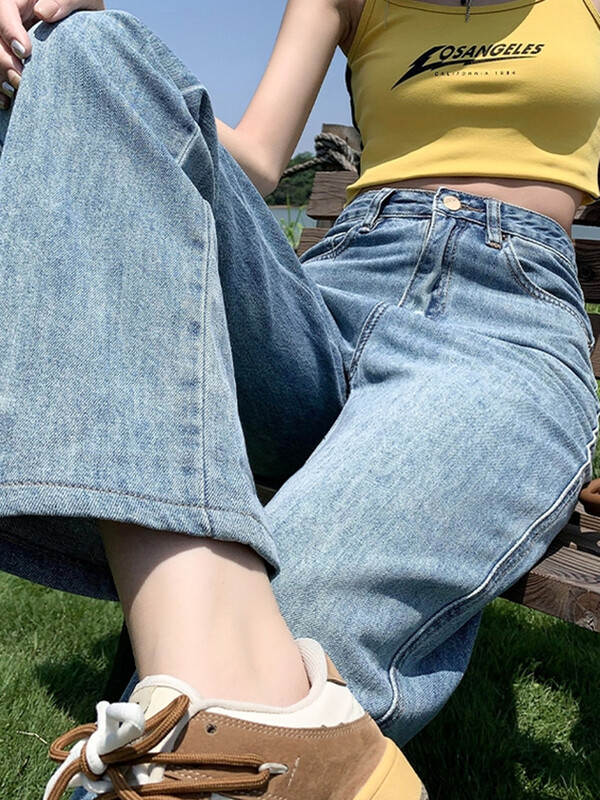 2024 Ženske Y2K traper široke hlače visokog struka Ženske ležerne gotičke hlače ravnih nogavica Djevojačke plave prevelike punk traperice