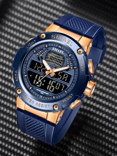 Ceas electronic cu quartz militar SMAEL Ceas sport Ceas cu alarmă cu oră dublă Cronometru cu dată automată Luminos 8032 Ceas de mână pentru bărbați