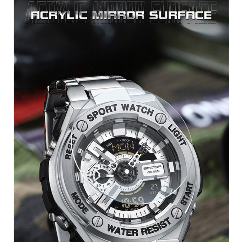 Muški satovi s dvostrukim zaslonom, vodootporni, potpuno čelični, višenamjenski ručni svjetlosni elektronički sat za muškarce