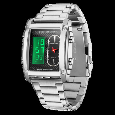 SANDA Satovi vrhunskih marki za muškarce Kvarcni ručni sat od nehrđajućeg čelika s dvostrukim zaslonom LED digitalni elektronički sat Relogio Masculino