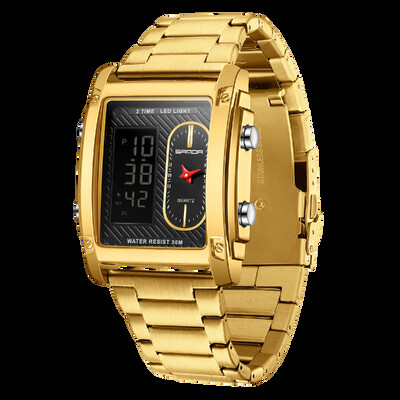 SANDA Satovi vrhunskih marki za muškarce Kvarcni ručni sat od nehrđajućeg čelika s dvostrukim zaslonom LED digitalni elektronički sat Relogio Masculino