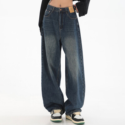 Ženske uske traperice širokih nogavica visokog struka Ženske High Street Y2k ležerne hlače iz 2000-ih Ženske modne crno-plave široke traper hlače