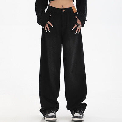 Ženske uske traperice širokih nogavica visokog struka Ženske High Street Y2k ležerne hlače iz 2000-ih Ženske modne crno-plave široke traper hlače