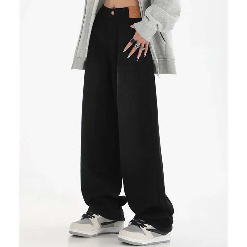 Ženske uske traperice širokih nogavica visokog struka Ženske High Street Y2k ležerne hlače iz 2000-ih Ženske modne crno-plave široke traper hlače