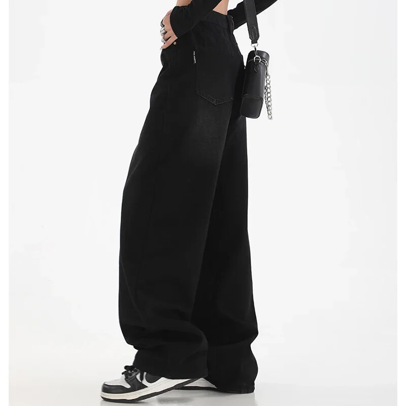 Ženske uske traperice širokih nogavica visokog struka Ženske High Street Y2k ležerne hlače iz 2000-ih Ženske modne crno-plave široke traper hlače