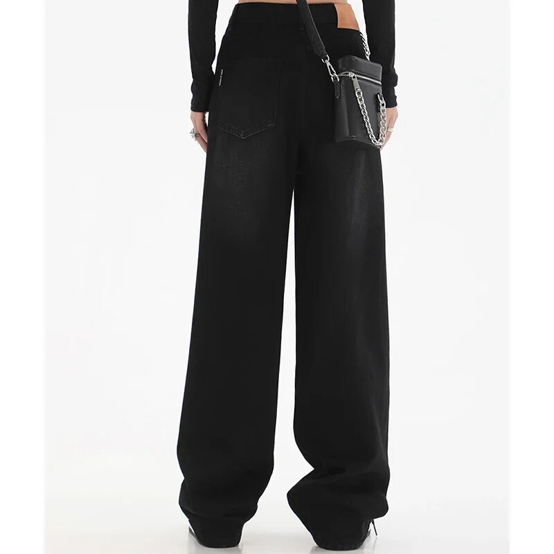 Ženske uske traperice širokih nogavica visokog struka Ženske High Street Y2k ležerne hlače iz 2000-ih Ženske modne crno-plave široke traper hlače