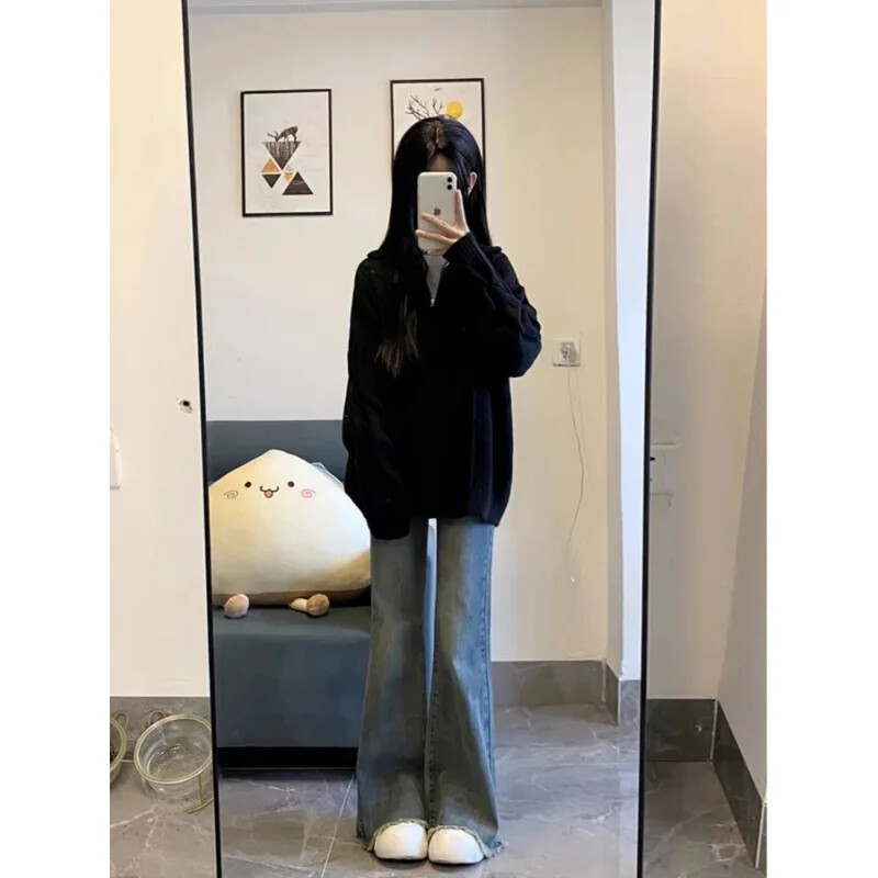 2024. Novi stil američkih traperica Petite Micro Flare Pocket Alien modne uske hlače s prstenom visokog struka za žene