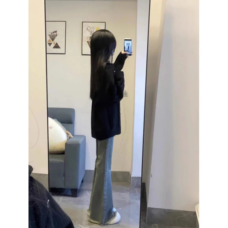 2024. Novi stil američkih traperica Petite Micro Flare Pocket Alien modne uske hlače s prstenom visokog struka za žene