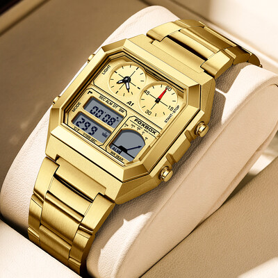 LIGE kvadratni modni luksuzni muški sat, poslovni digitalni kvarcni elektronički satovi od nehrđajućeg čelika za muškarce, vodootporni sat s datumom, svjetleći