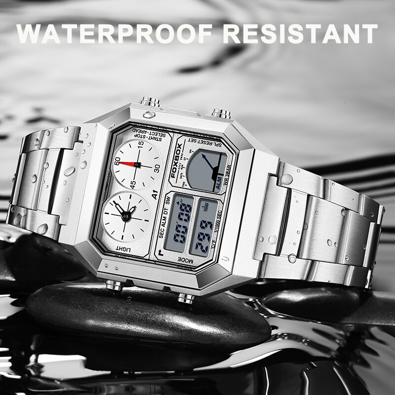 LIGE kvadratni modni luksuzni muški sat, poslovni digitalni kvarcni elektronički satovi od nehrđajućeg čelika za muškarce, vodootporni sat s datumom, svjetleći
