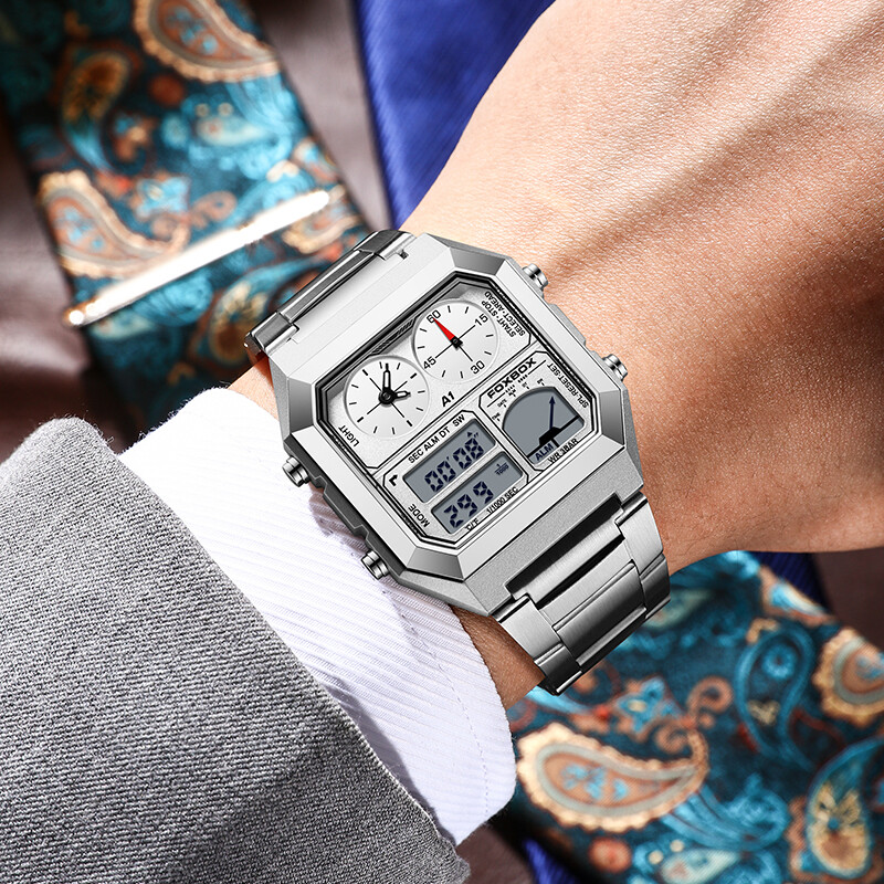 LIGE kvadratni modni luksuzni muški sat, poslovni digitalni kvarcni elektronički satovi od nehrđajućeg čelika za muškarce, vodootporni sat s datumom, svjetleći