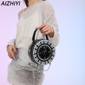Ženska PU kreativna okrugla torba sa satom i remenom za lanac Retro torbica sa satom Ručna torba velikog kapaciteta Torba preko ramena u obliku sata Torba s gornjom ručkom