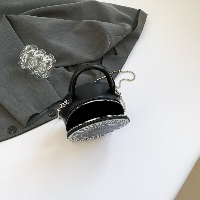 Ženska PU kreativna okrugla torba sa satom i remenom za lanac Retro torbica sa satom Ručna torba velikog kapaciteta Torba preko ramena u obliku sata Torba s gornjom ručkom