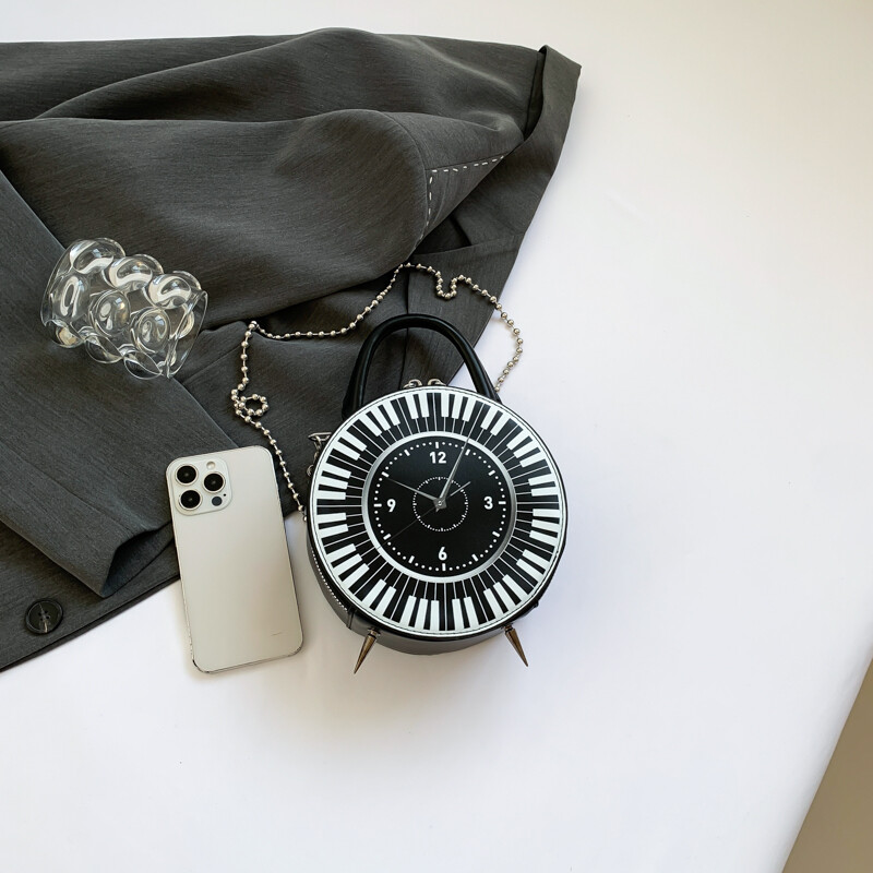 Ženska PU kreativna okrugla torba sa satom i remenom za lanac Retro torbica sa satom Ručna torba velikog kapaciteta Torba preko ramena u obliku sata Torba s gornjom ručkom