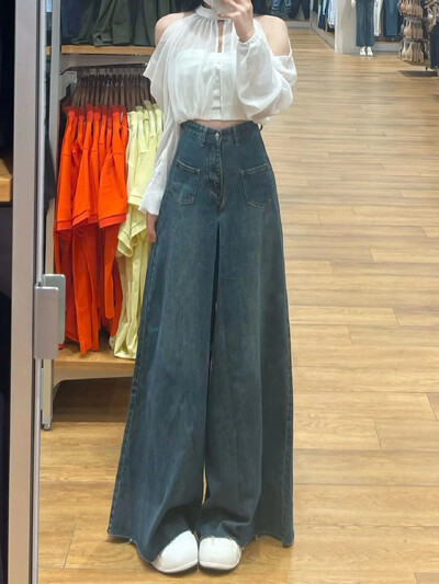 Vintage traperice kruškolikog oblika Ženske ljetne nove široke hlače visokog struka za mršavljenje Hlače ravnih nogavica