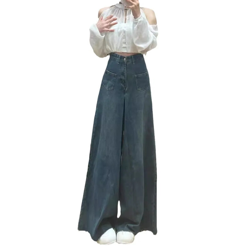 Vintage traperice kruškolikog oblika Ženske ljetne nove široke hlače visokog struka za mršavljenje Hlače ravnih nogavica