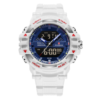 FOXBOX Muški satovi 5ATM Vodootporni dvostruki zaslon Muški kvarcni ručni sat Kronograf LED Svjetleći alarm Muški elektronički sat Muški